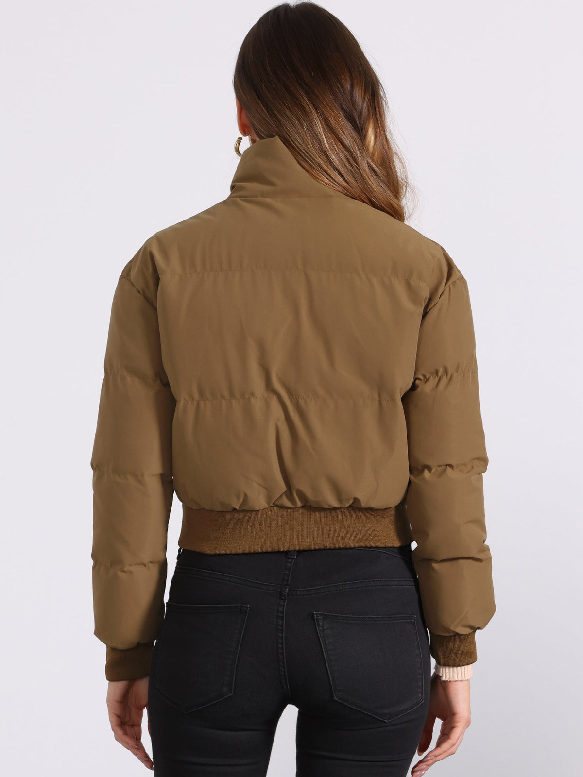 Padded Cropped Bomber Jacket With Stand Collar - view 9