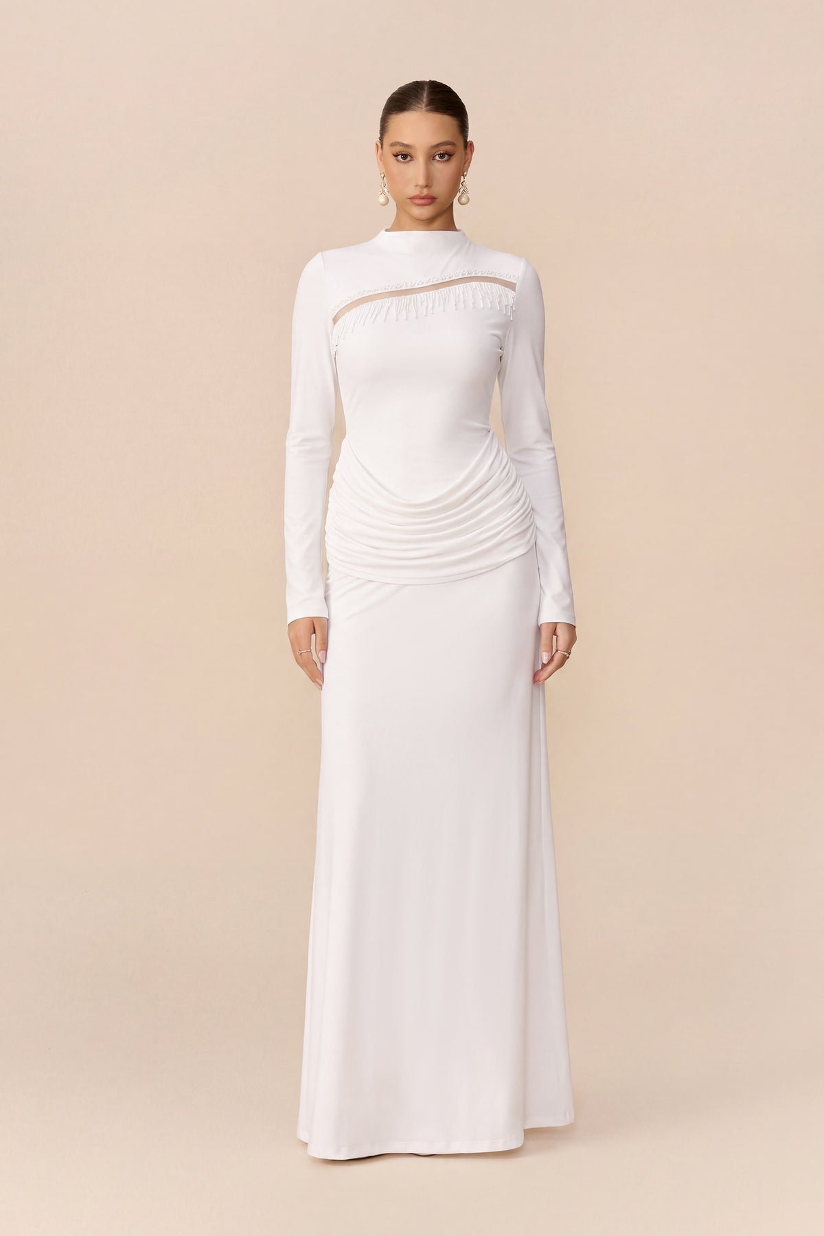 Beaded Fringe Maxi Dress in White - view 2