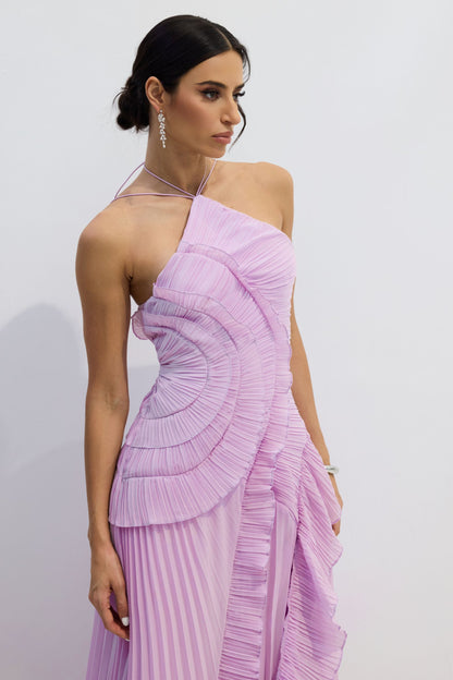 Pleated Halterneck Chiffon Midi Dress - view 3