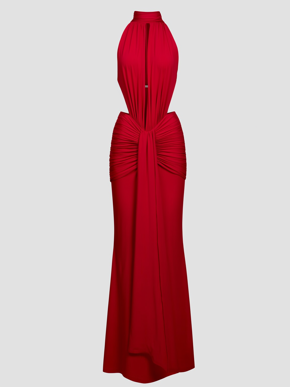 Stretch jersey maxi dress with high neck and open back
