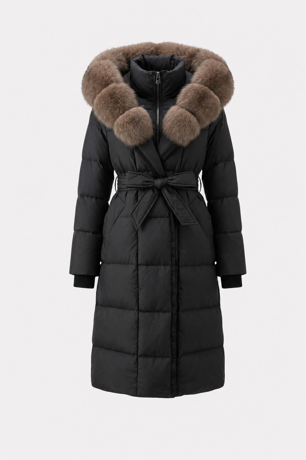 Down Coat With Removable Fox Fur Collar - 1