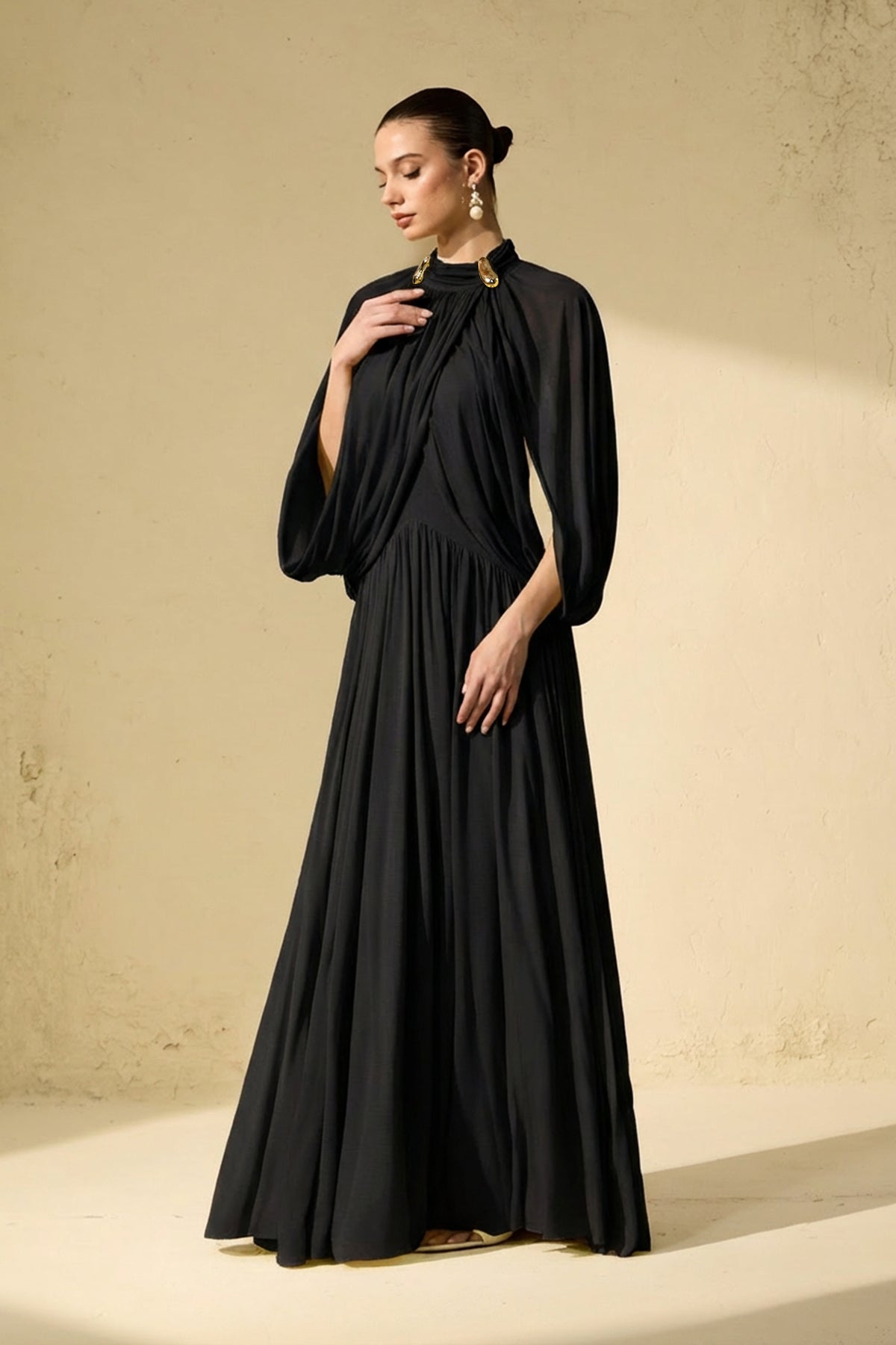 Black Cape Sleeve Knit Maxi Dress - view 2