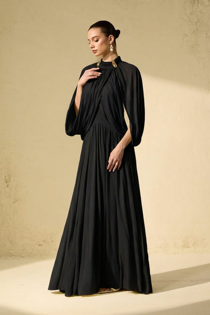 Black Cape Sleeve Knit Maxi Dress - view 2