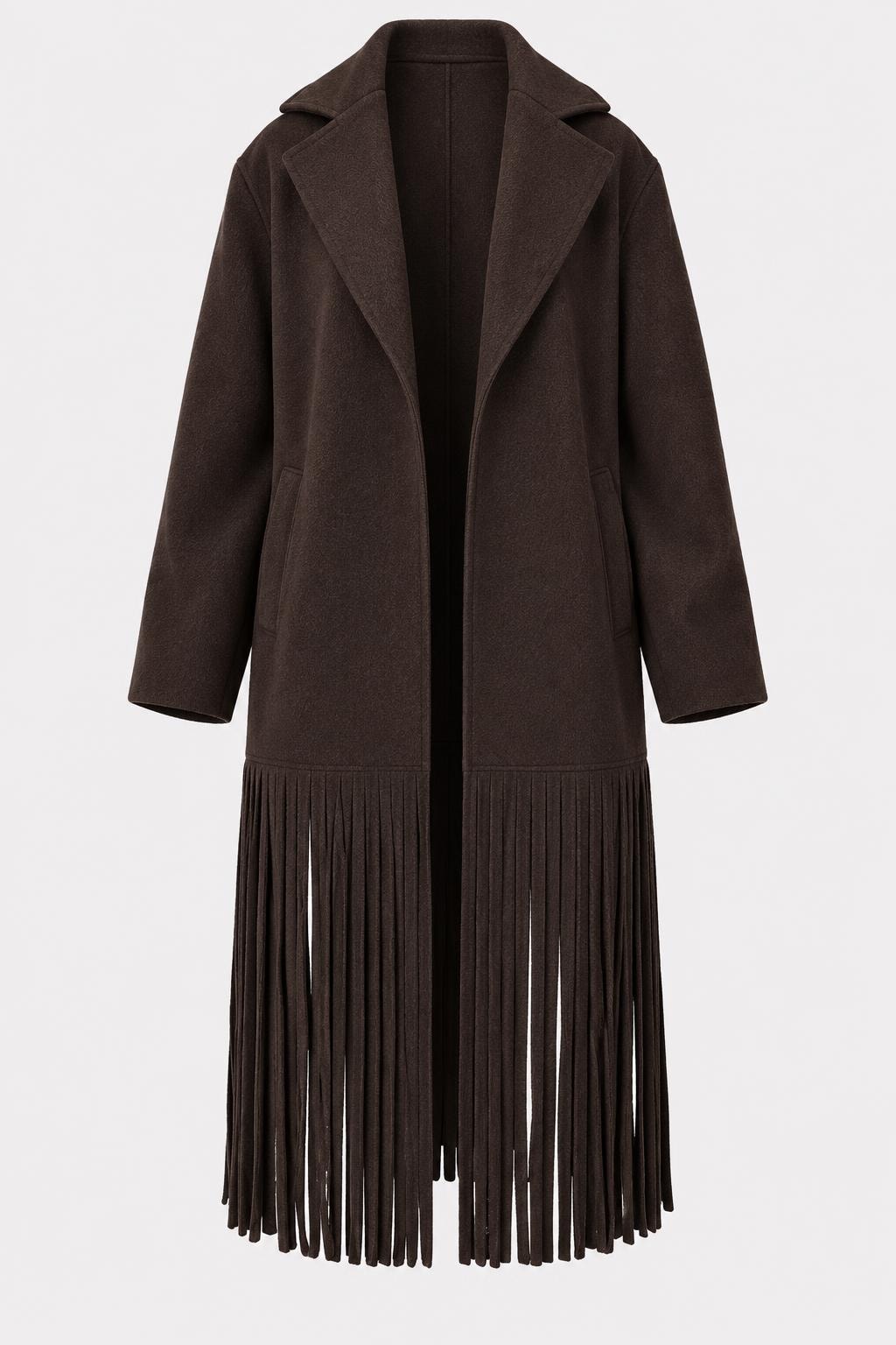Wool Blend Midi Coat With Tassel Trim Lapel - 1