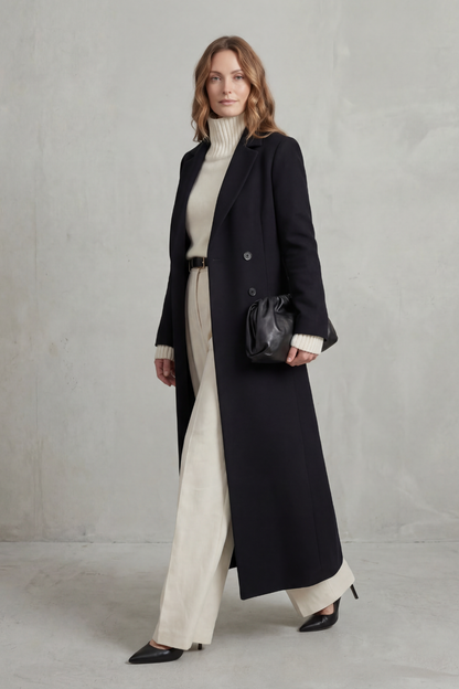 Wool blend long double breasted coat - view 4