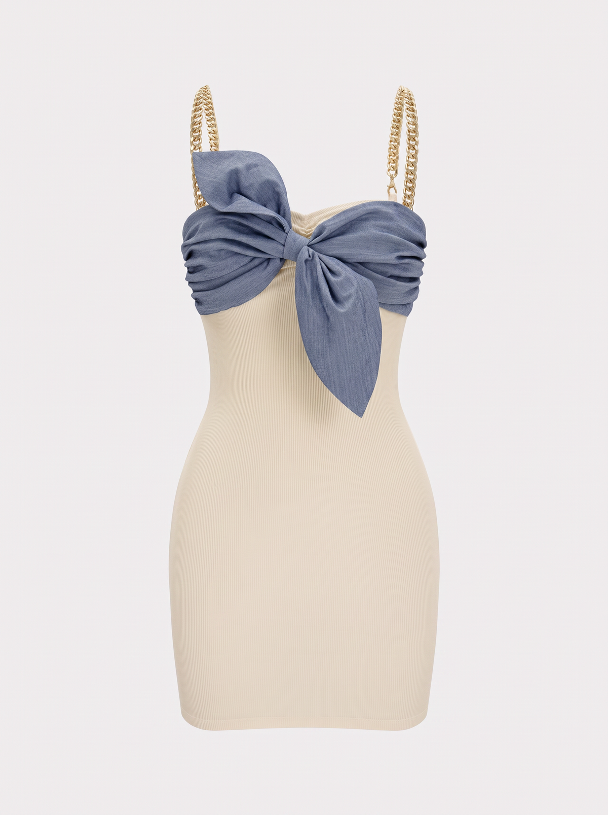 Beige Chain-Trim Sleeveless Mini Dress