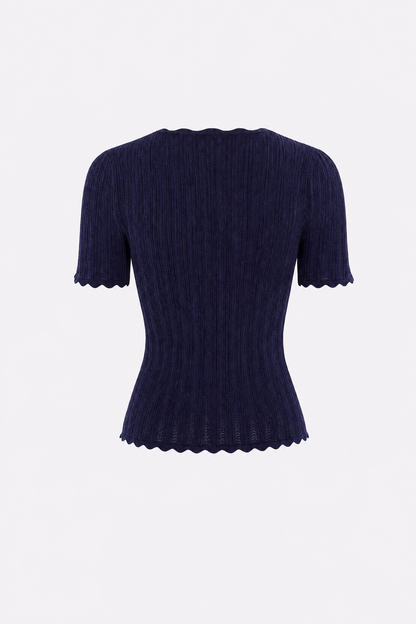 Navy V-neck textured knit sweater - view 5