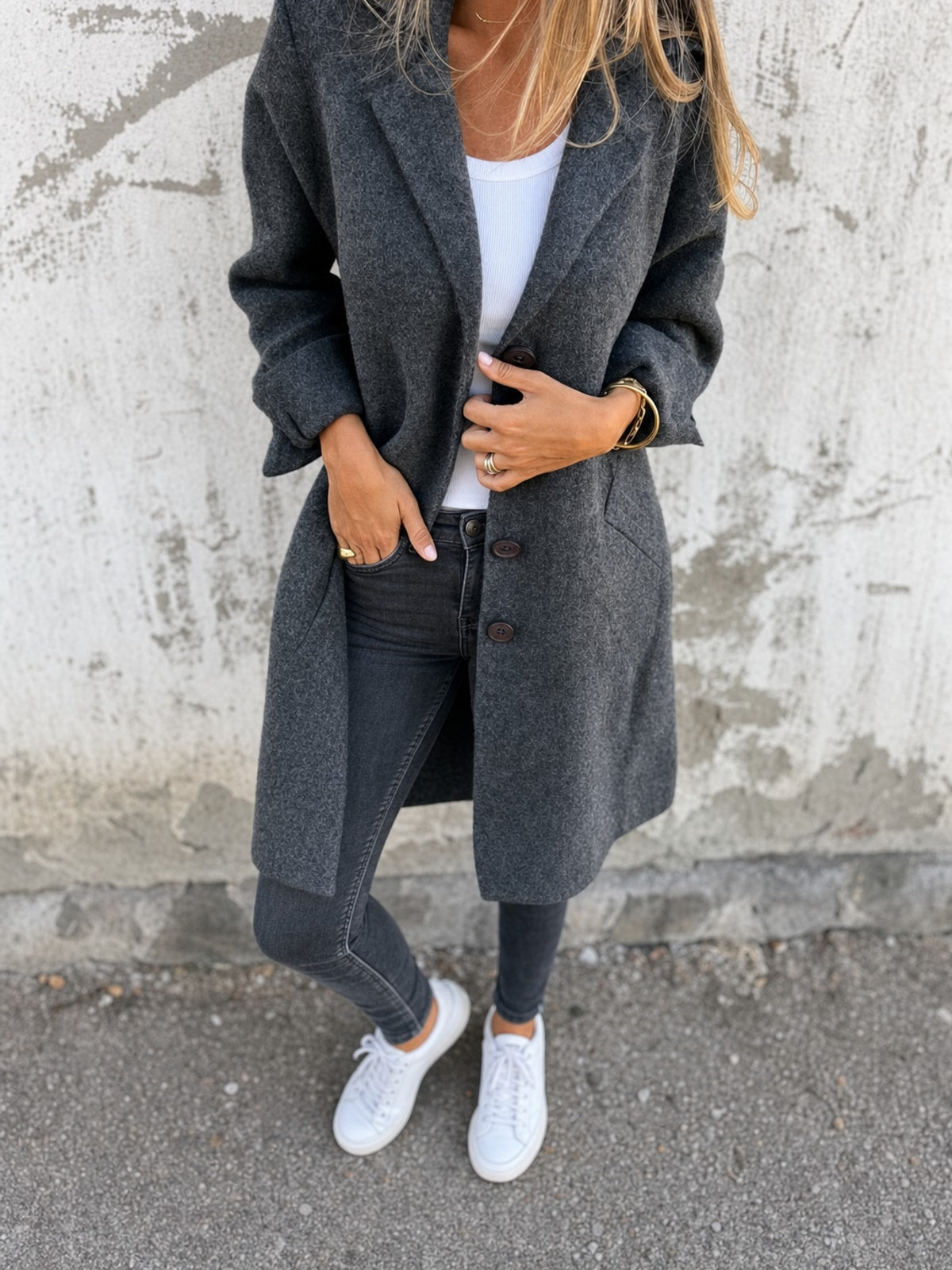 Elegant Tailored Lapel Collar Button Front Coat - 4