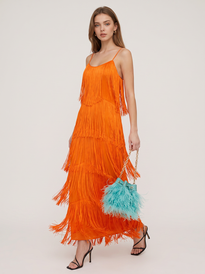 Tiered Tassel Tie-Back Maxi Dress - view 5
