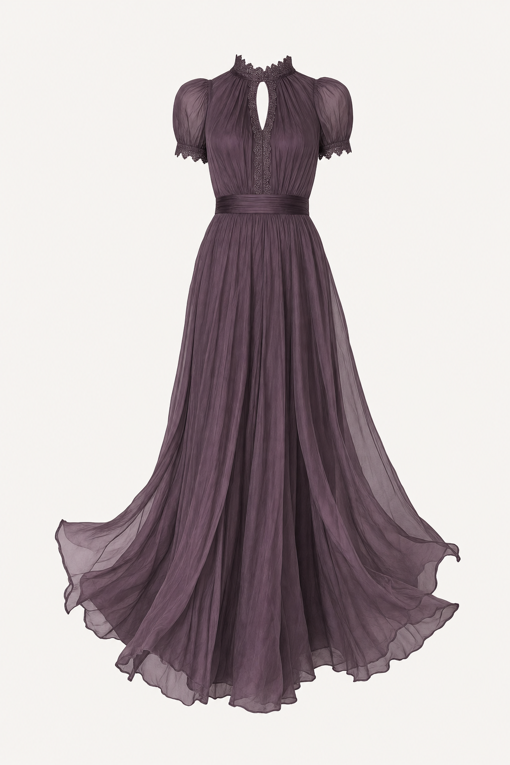 Purple Chiffon Maxi Dress with Lace Trim