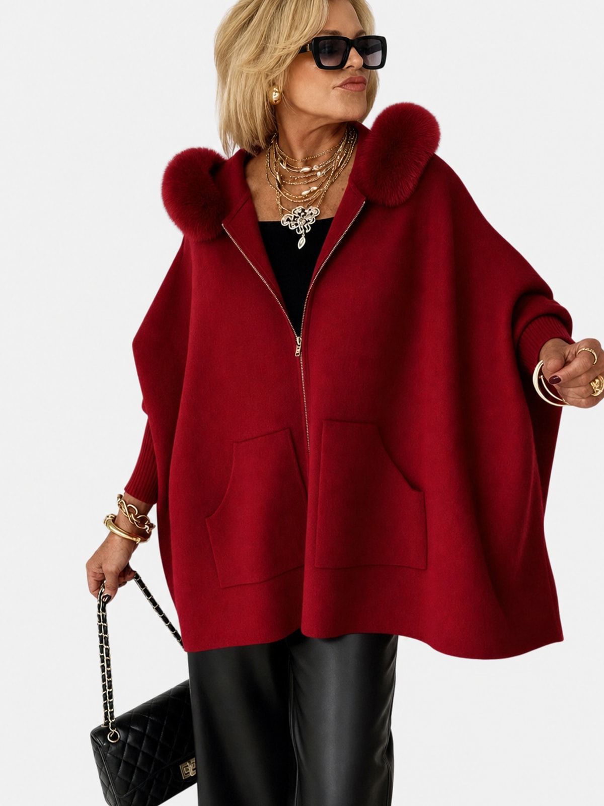 Faux Fur Trim Hooded Coat with Relaxed Fit - 7