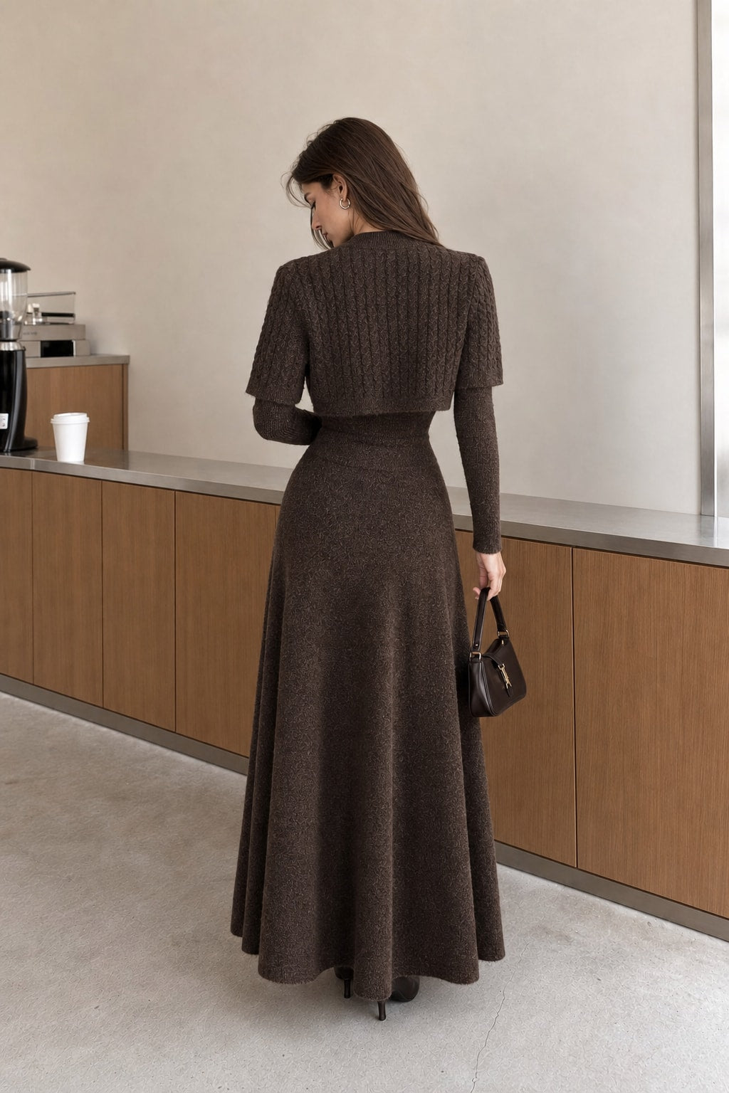 Knit Three-Piece Set With Scarf Collar - 3