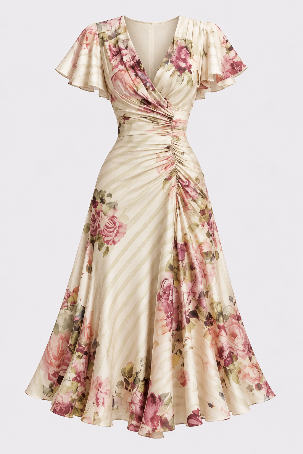 Polyester Midi Dress With Floral Wrap Style - 4