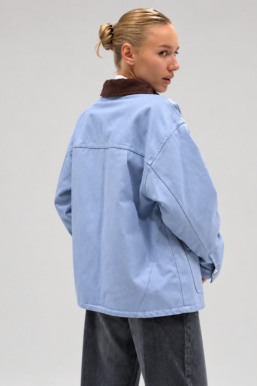 Cotton Blend Jacket Loose Fit Casual Blue - 5