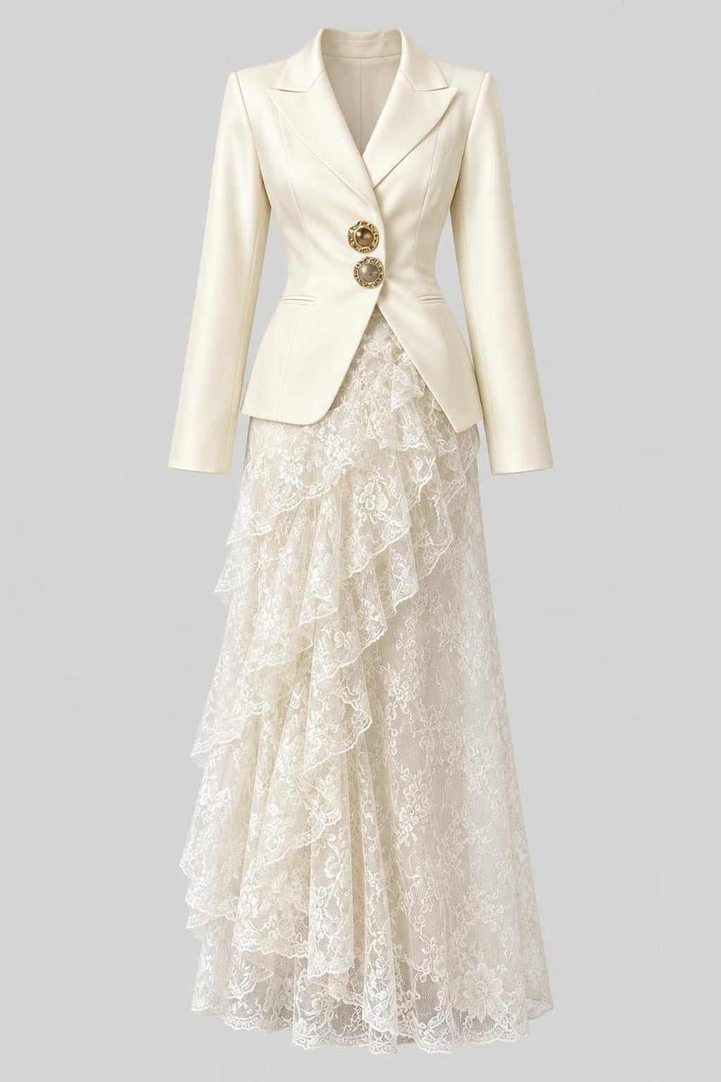 Blazer Skirt Set With Notched Collar - 1