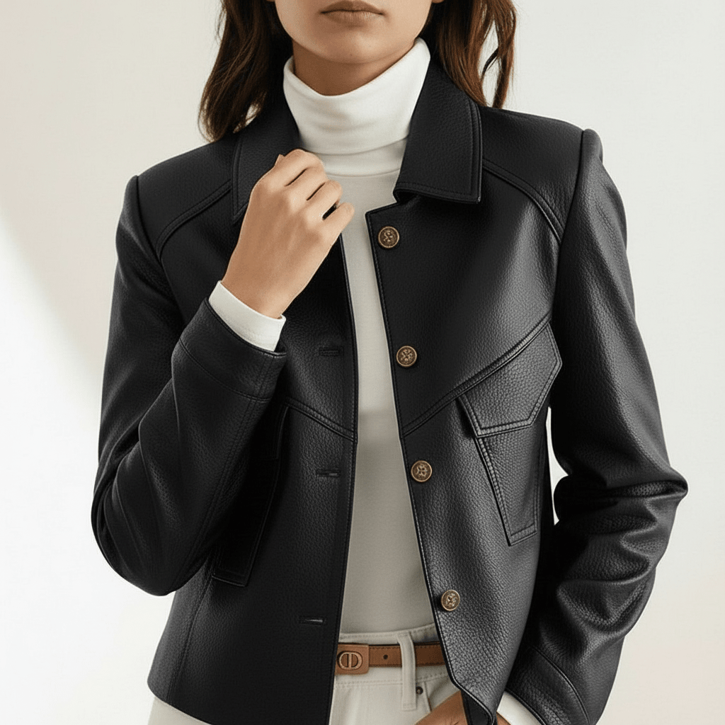 Slim Fit Leather Moto Jacket - view 5