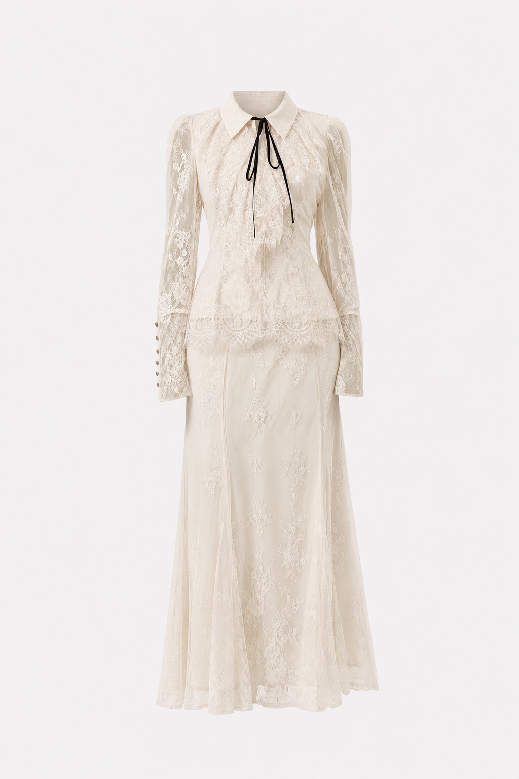 Apricot Lace Collared Top and Maxi Skirt Set