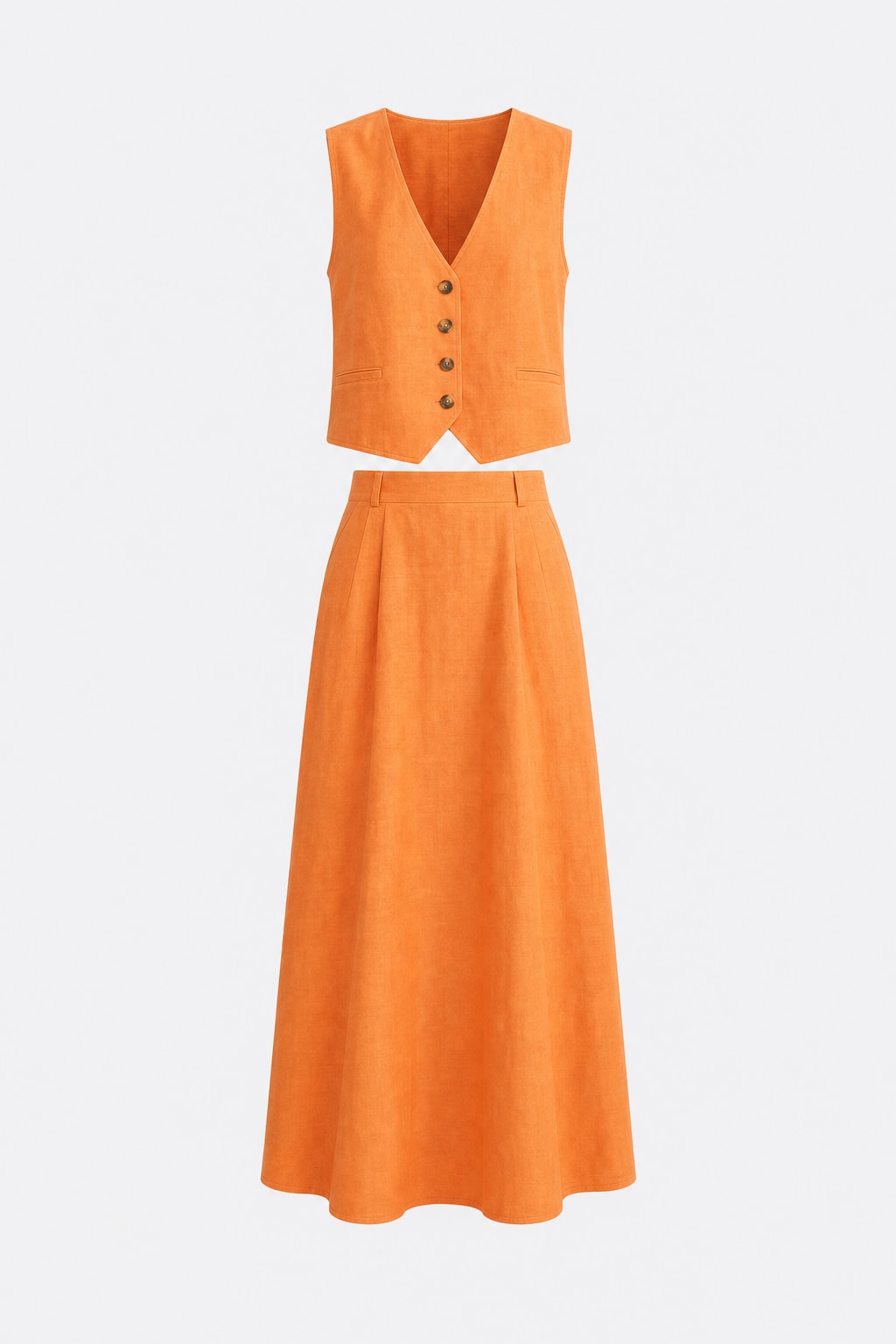 Linen Vest and Maxi Skirt Set in Orange - 1