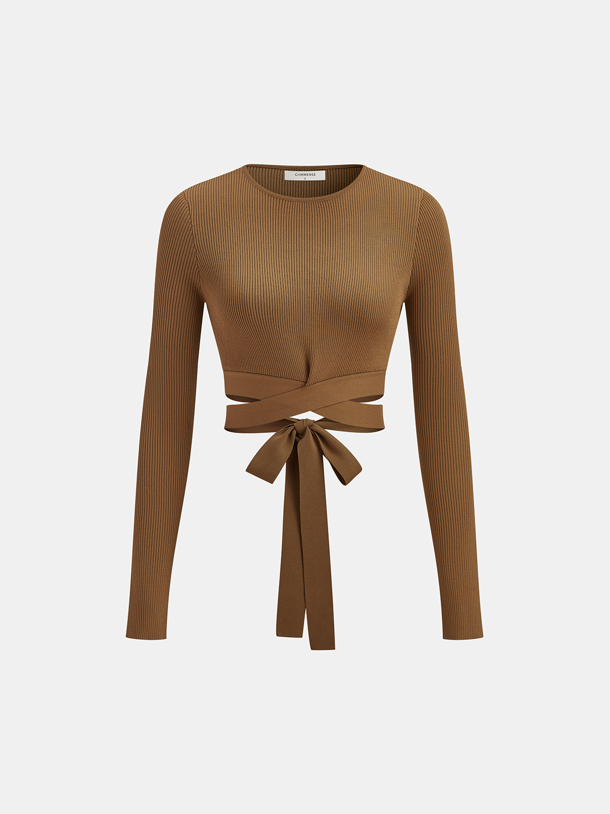 Ribbed knit long-sleeve top with tie back