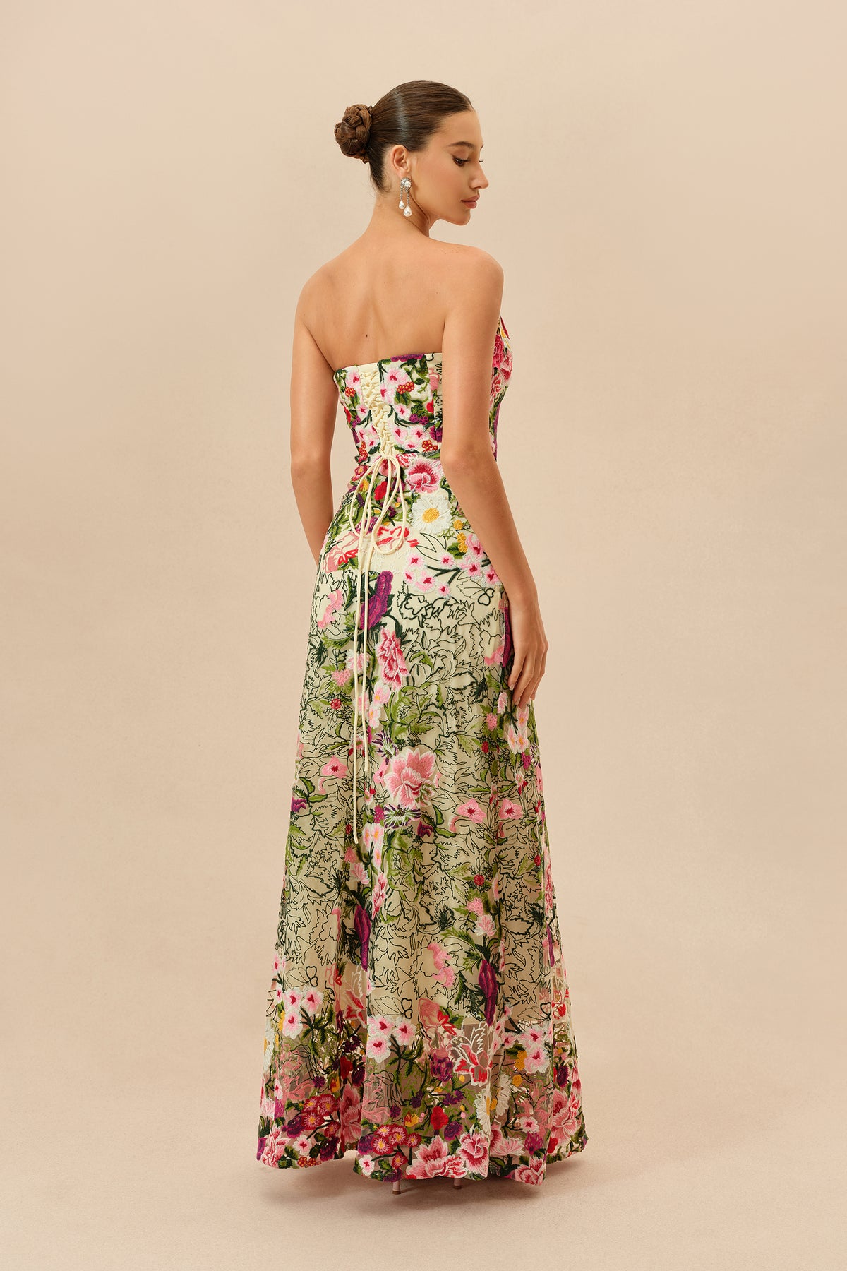 Floral Embroidered Strapless Maxi Dress - view 4