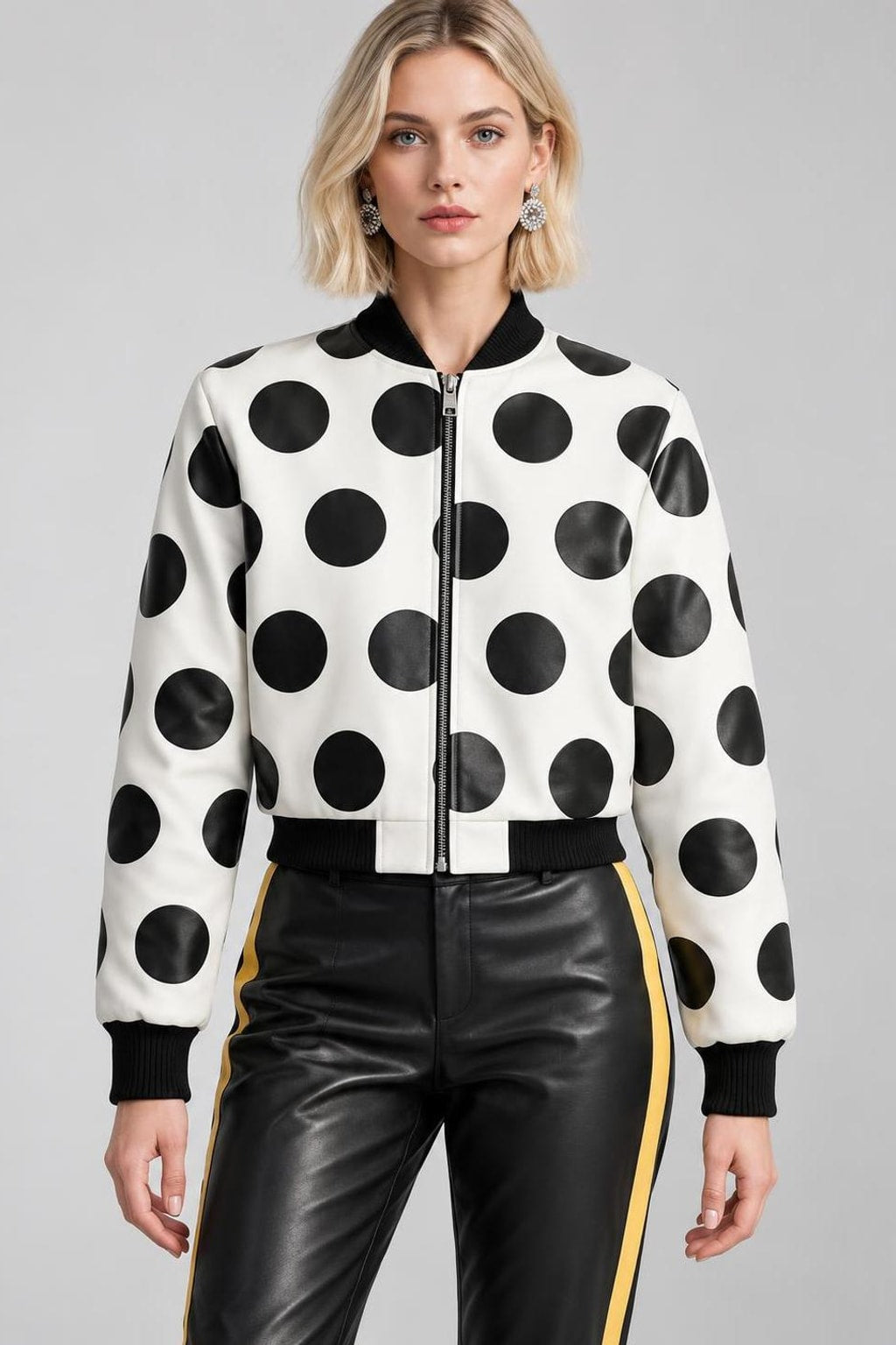 Polyester Zip-Front Jacket - Black And White - 6