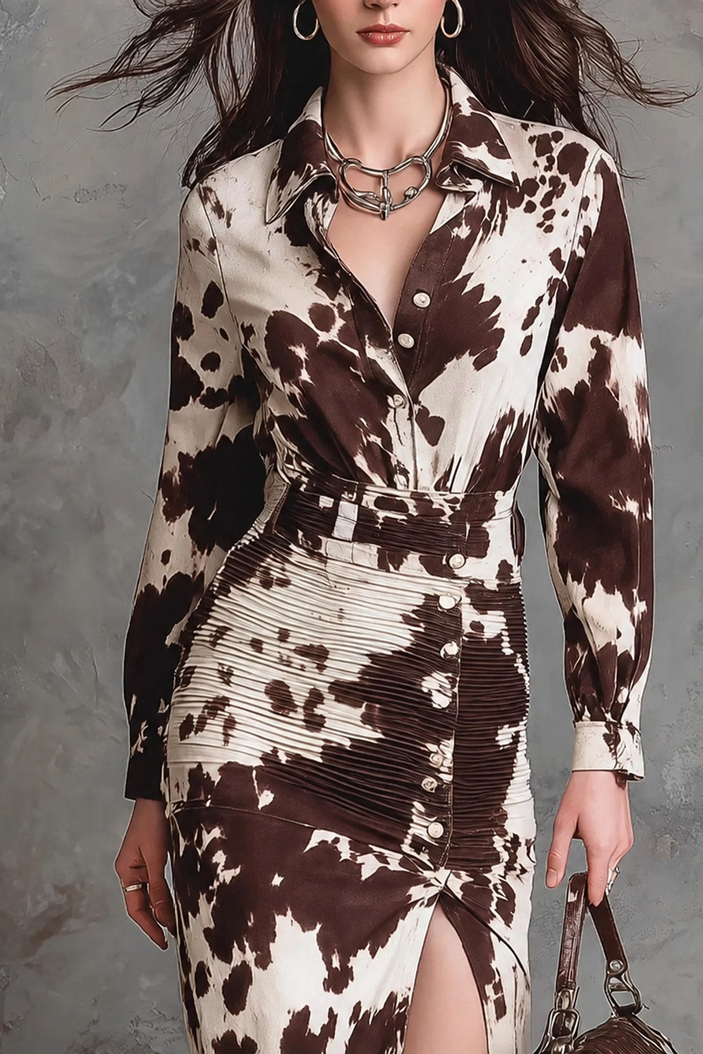Polyester Shirt Dress Animal Print Mini with Belt - 3