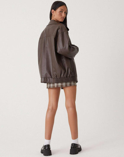 Oversized Collared Faux Leather Jacket - view 5