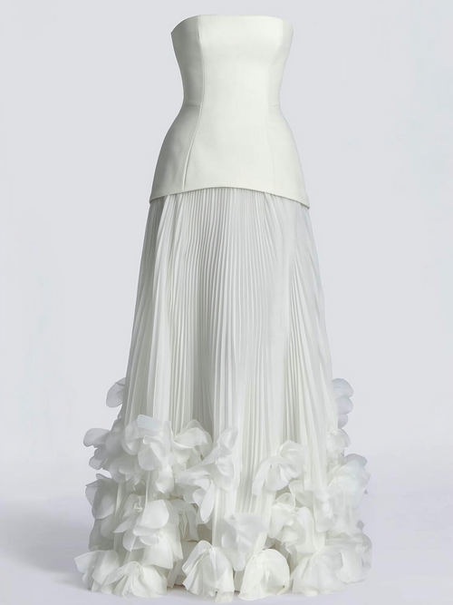 Strapless maxi gown with lace-up corset back