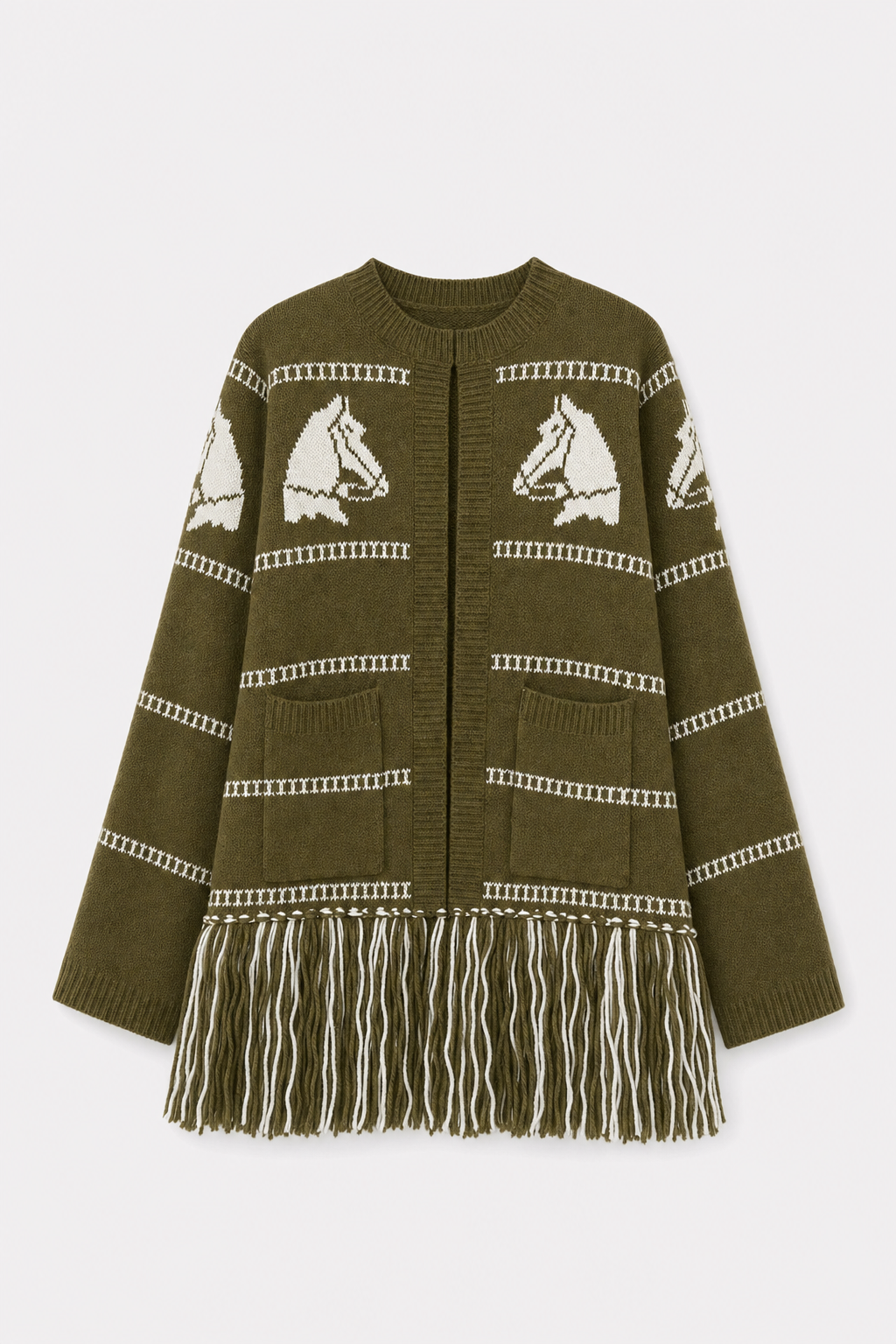 Wool blend fringe trim cardigan - view 7