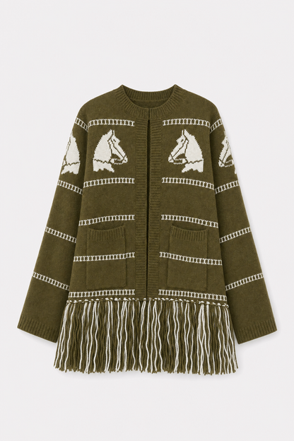 Wool blend fringe trim cardigan - view 7