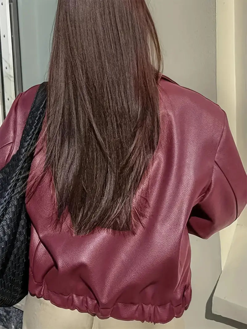 Oversized Cropped Faux Leather Jacket - view 14