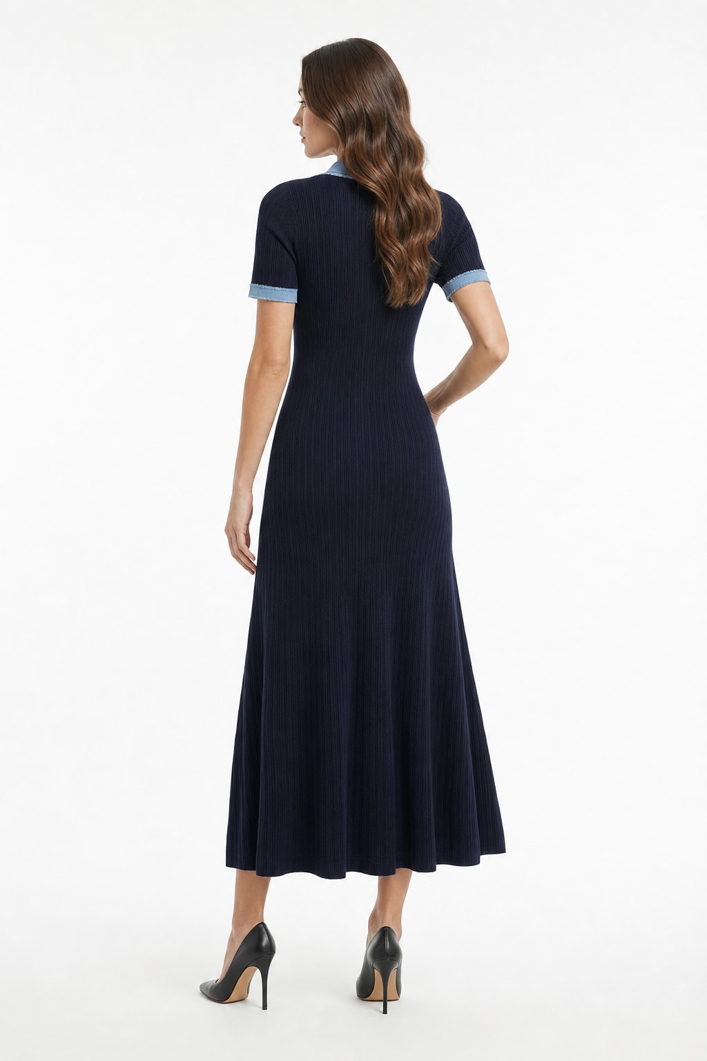 Denim Patchwork Knit Maxi Dress - 3