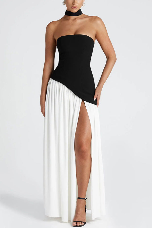 Off-Shoulder Pleated Maxi Dress With Slit - view 7