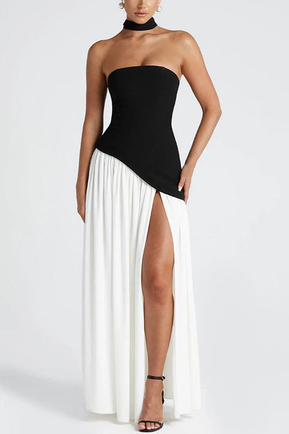Off-Shoulder Pleated Maxi Dress With Slit - view 7