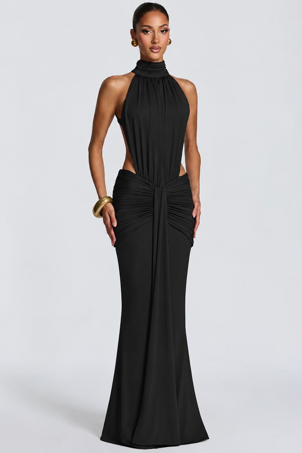 Synthetic Fiber Maxi Dress Backless Turtleneck - 6