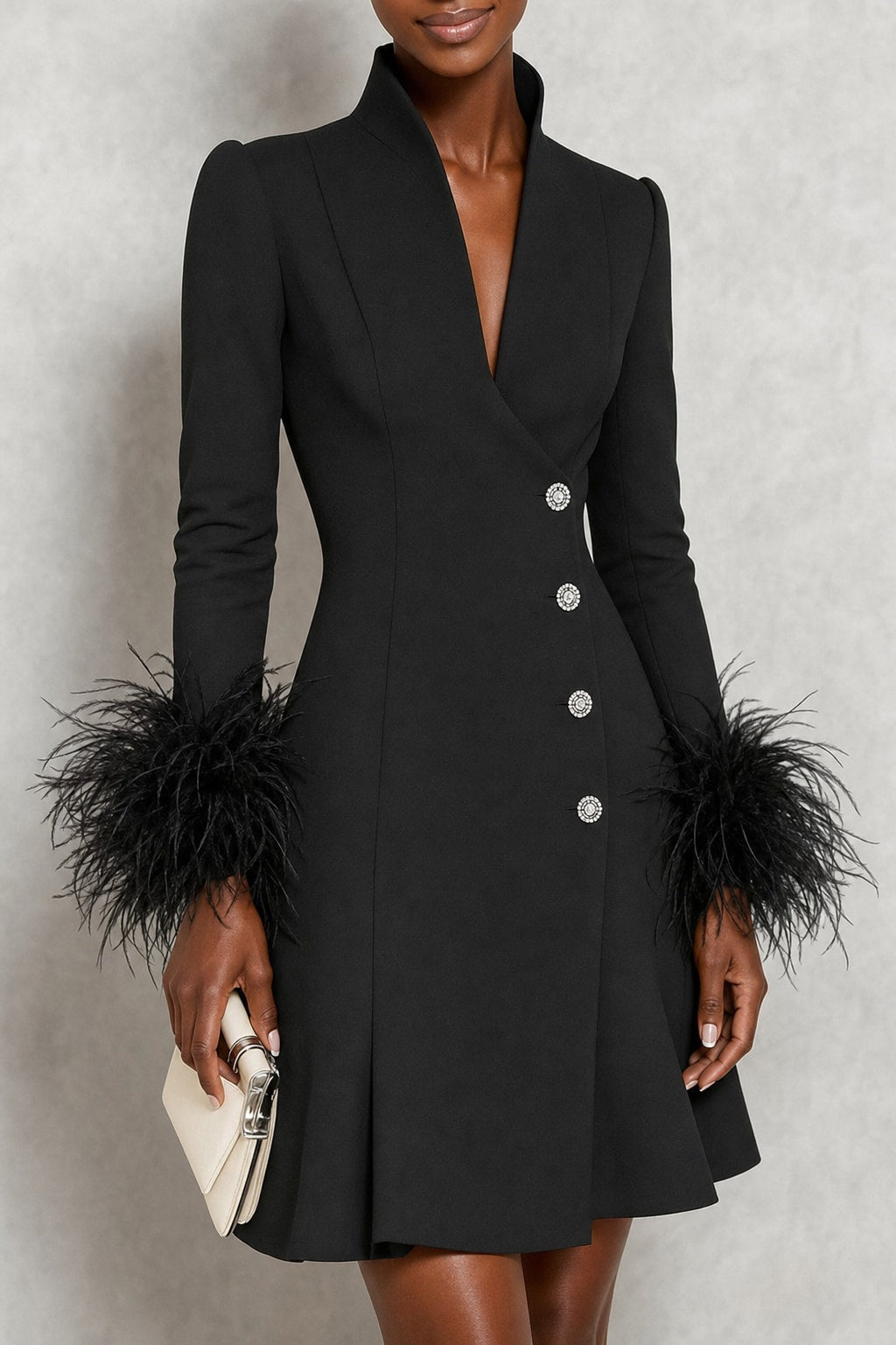Feather-Trim V-Neck A-Line Mini Dress - 3