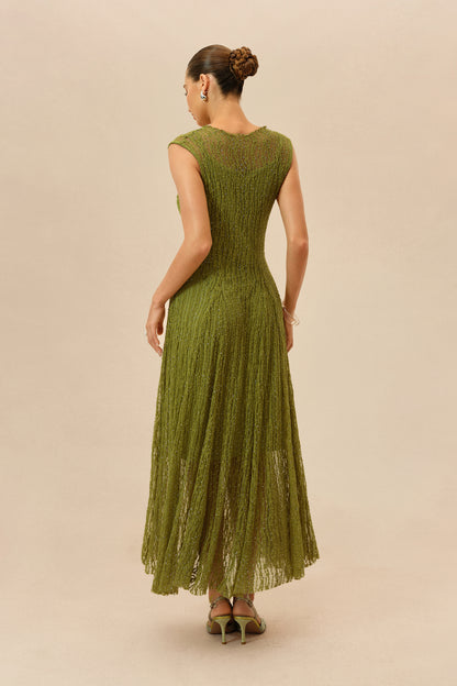 Olive rhinestone mesh maxi dress with cap sleeves - view 4