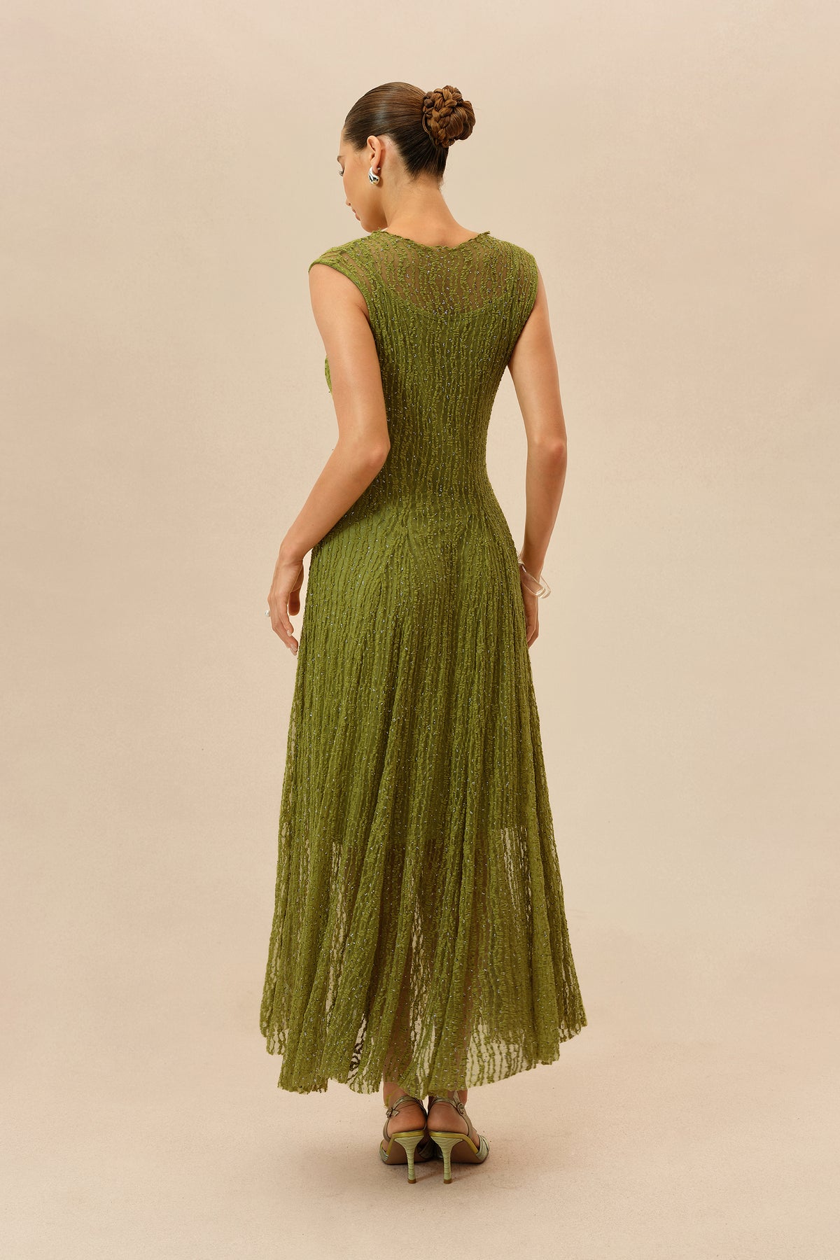 Rhinestone Mesh Maxi Dress Cap Sleeve Evening Gown With Slip Lining - 4