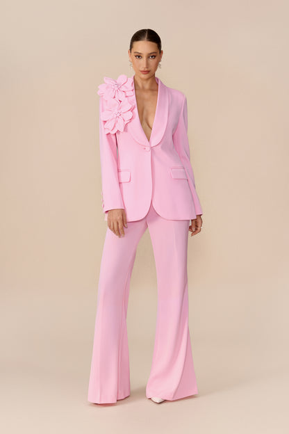 Floral Applique Blazer and Flare Pants Set - view 4