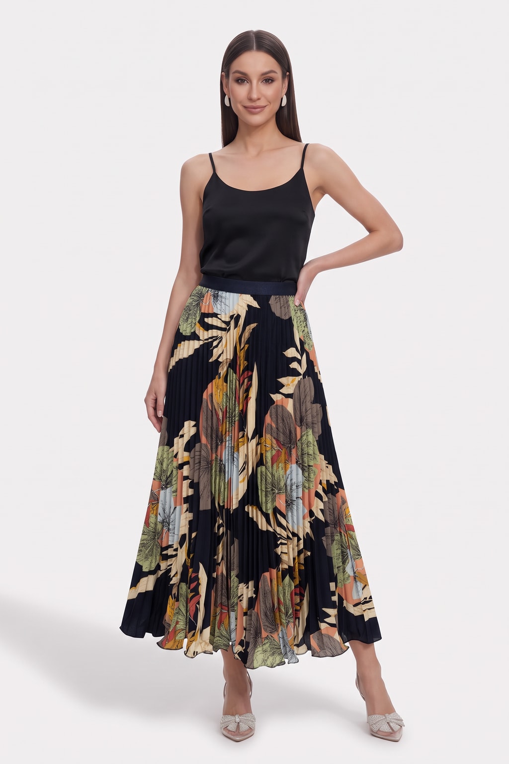Polyester Skirt Floral Pleated Style - 5
