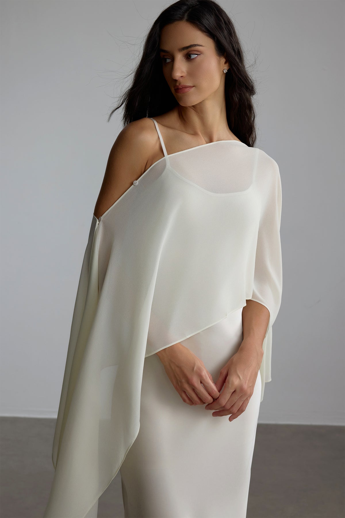 White spaghetti strap maxi dress with cape overlay - view 3