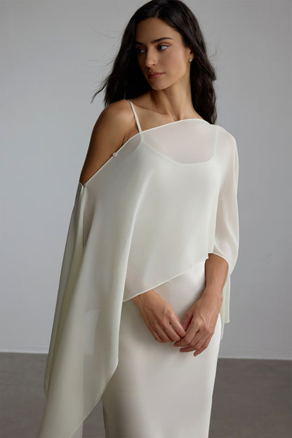 White spaghetti strap maxi dress with cape overlay - view 3