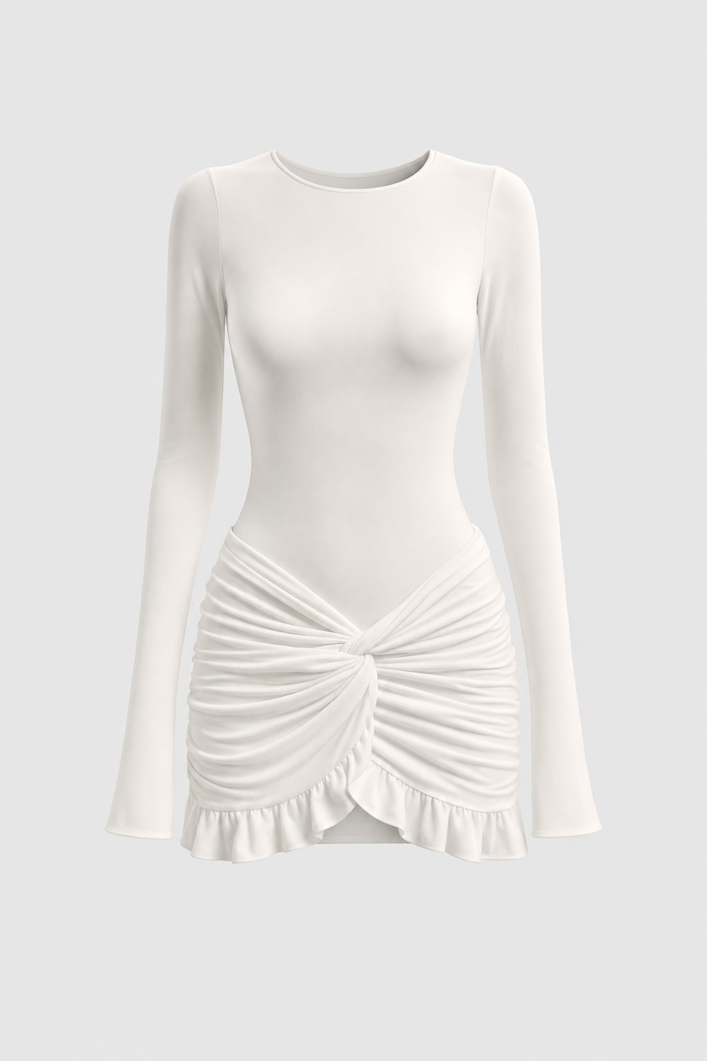 White Ruffled Long Sleeve Mini Dress - 1