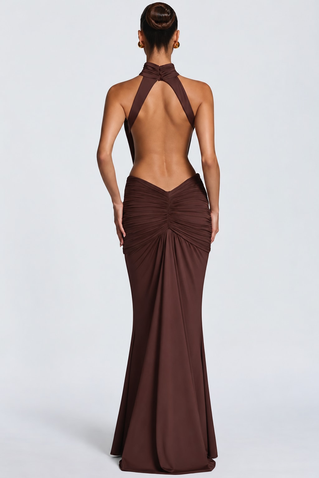 Synthetic Fiber Maxi Dress Backless Turtleneck - 5