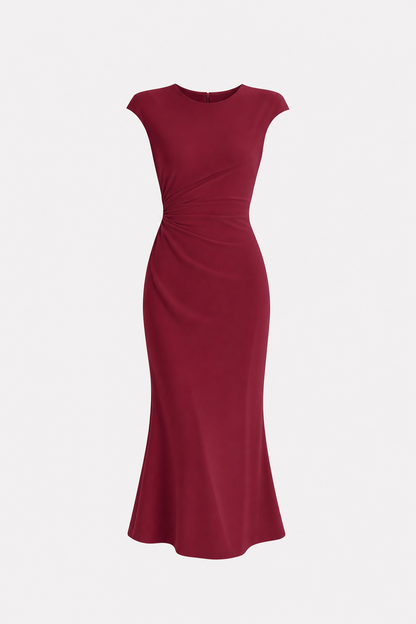 Satin ruched midi dress with cap sleeves - view 8