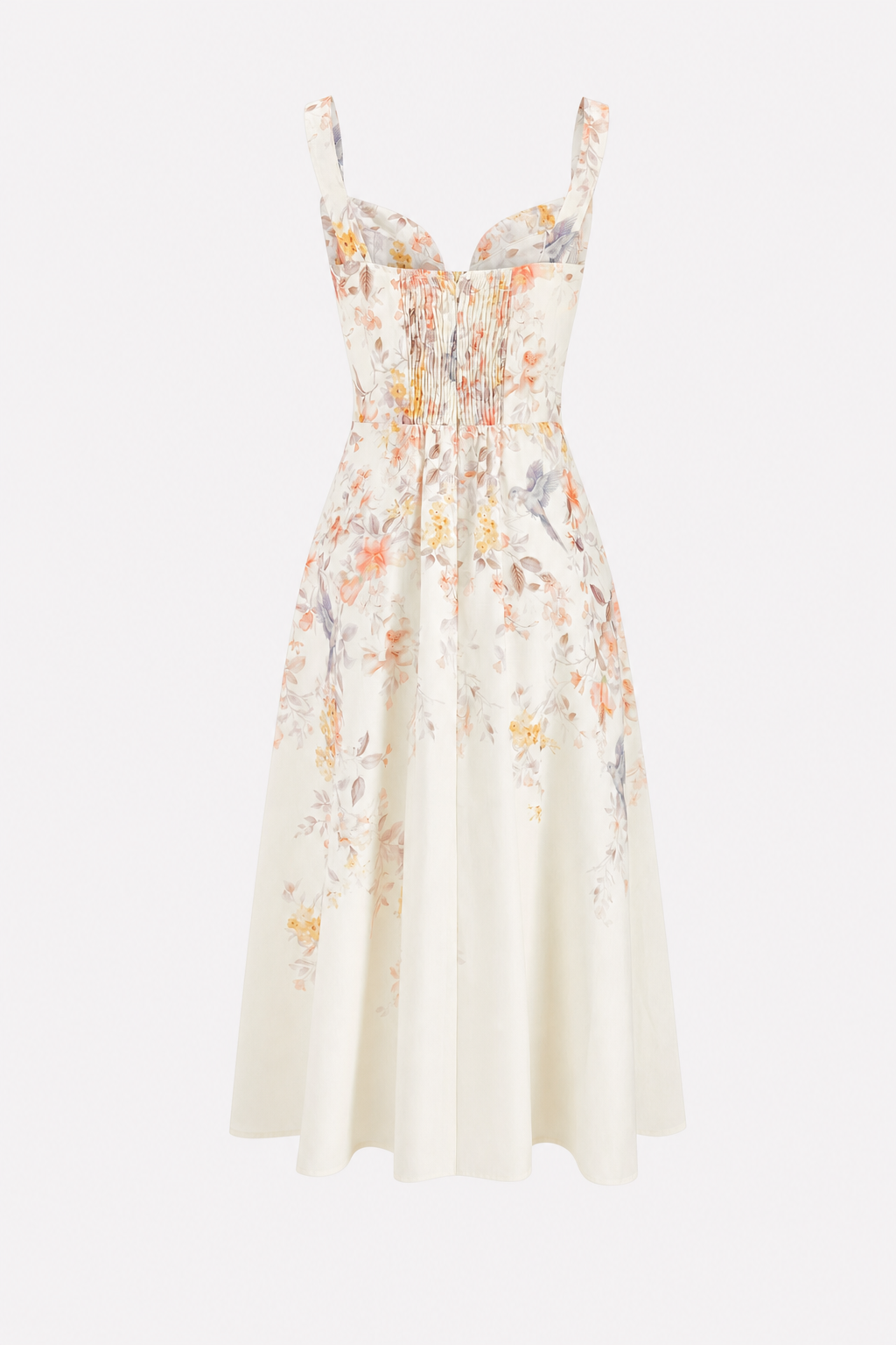 Floral Bird Print Bustier Midi Dress in Beige - view 6