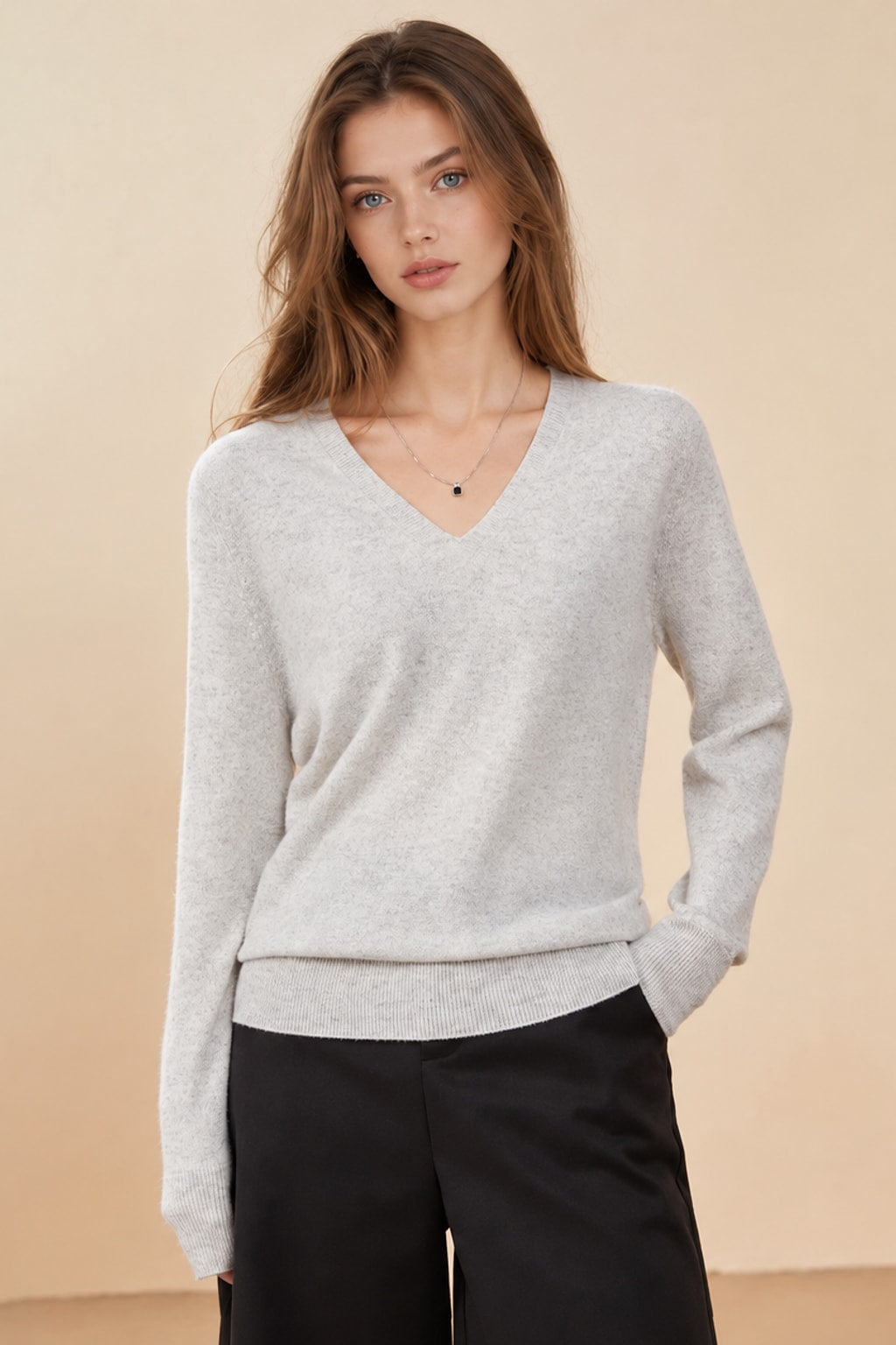 Cashmere V-Neck Pullover Cozy Knit Sweater - 8