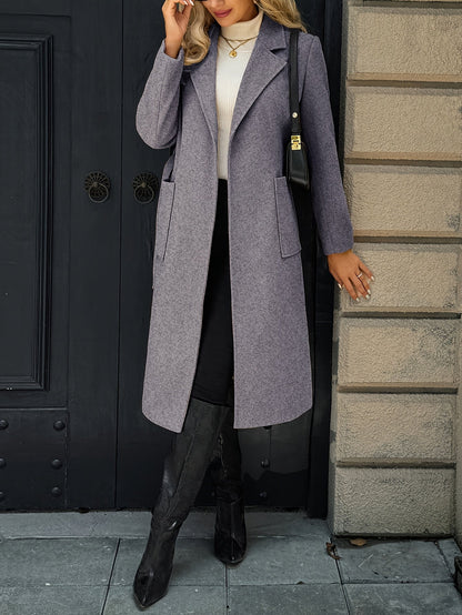 Tailored belted long coat with waist tie - view 23