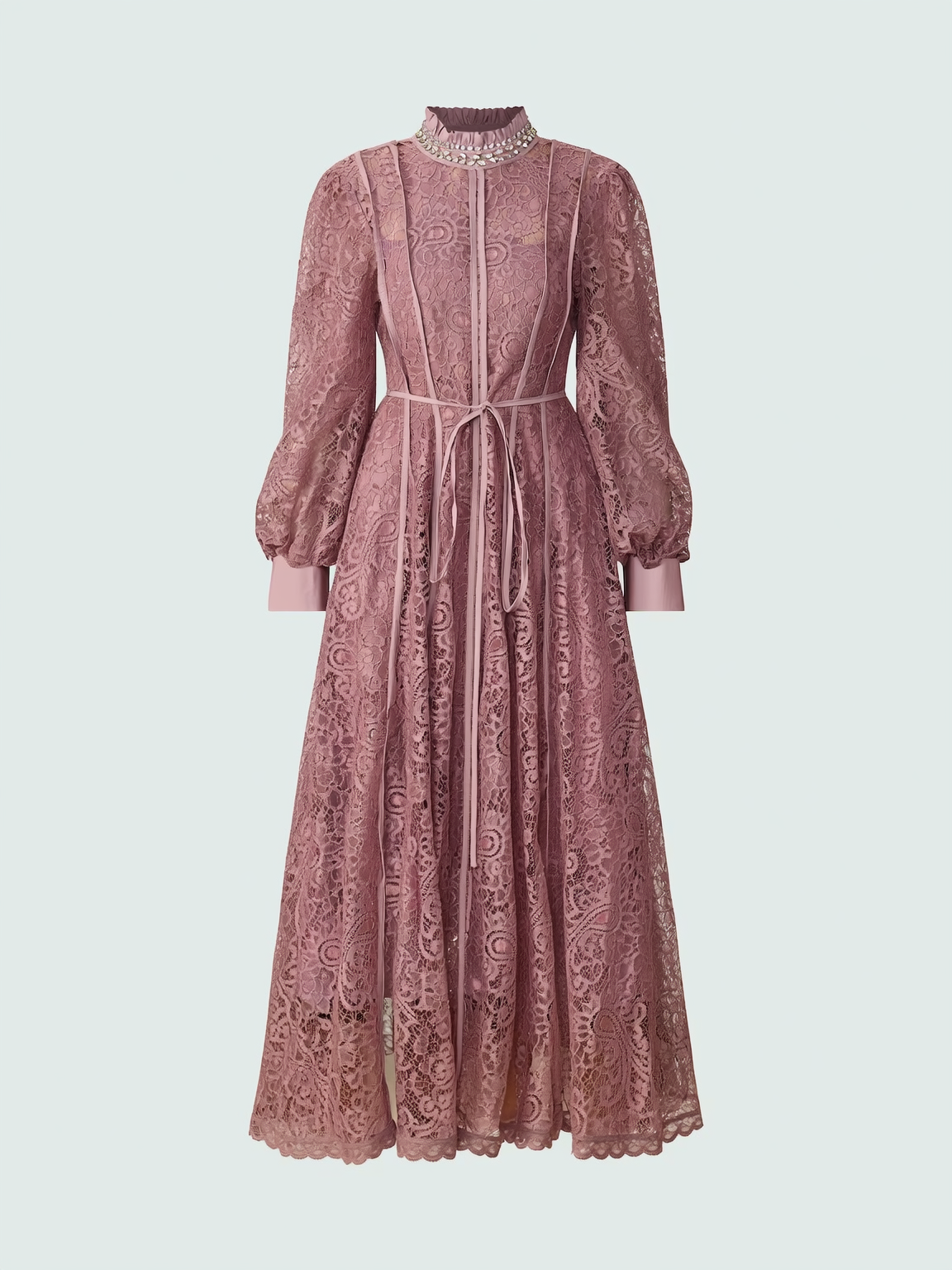 Balloon Sleeve Lace Maxi Dress in Pink