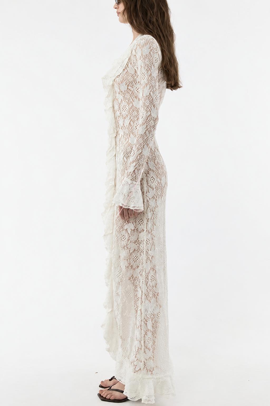 Lace Maxi Dress With Ruffle Trim - 3